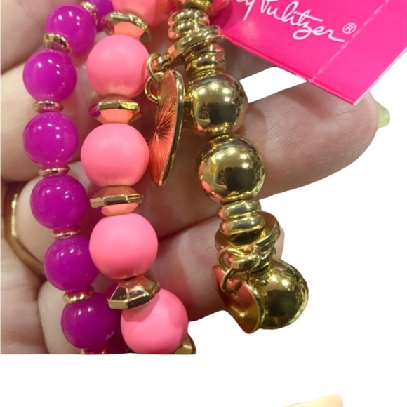 LILLY PULITZER‎ PINK LOVE HEART CHARM BRACELET TRIO STRETCH / BEADED NWT - Picture 3 of 7